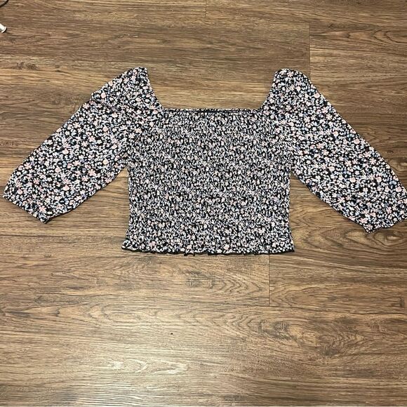 I.N. San Francisco Floral Puff Sleeve Blouse Pink Blue Black Large - Picture 8 of 12